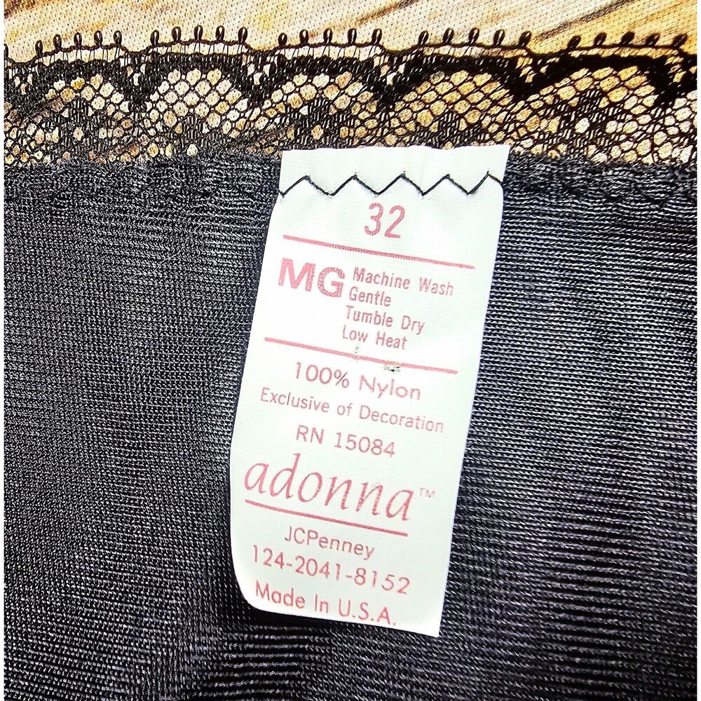 VTG Adonna JCPENNEY Black All Nylon Slip Nightgown Lace Trim Women Sz 32 USA EUC - Picture 8 of 12